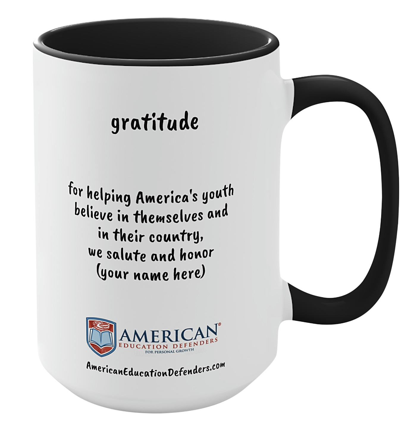 15 oz Gratitude Mug, with your name, for a contribution of...